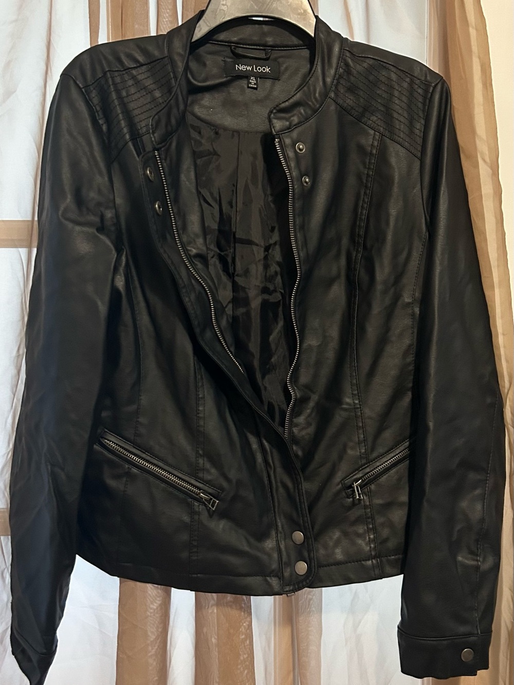 New Look Black Faux Leather Biker Jacket with Quilted Shoulders